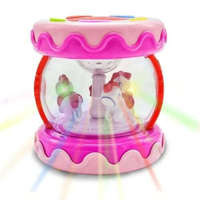 Zenélő elemes körhinta, lovacskákkal, világító, forgó, 10,5 x 11,5 cm