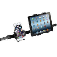 Autós tablet+mobiltartó, két fejtámla közé, 50-70cm állítható hossz, fekete