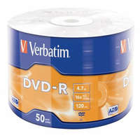 VERBATIM DVD-R lemez, 4,7GB, 16x, 50 db, zsugor csomagolás, VERBATIM