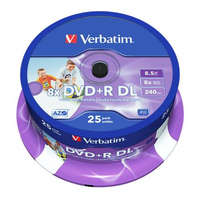 VERBATIM DVD+R lemez, kétrétegű, nyomtatható, no-ID, 8,5GB, 8x, 25 db, hengeren, VERBATIM "Double Layer"