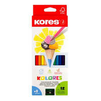 KORES Színes ceruza készlet, háromszögletű, KORES "Triangular", 12 különböző szín
