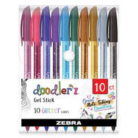 ZEBRA Zseléstoll készlet, 0,33 mm, kupakos, ZEBRA "Doodler&#039;z Glitter", 10 csillogó vegyes szín