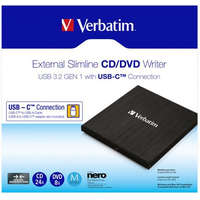 VERBATIM CD/DVD író, vékony, fém ház, USB 3.2 - USB-C, VERBATIM