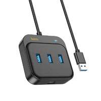 Hoco HOCO adapter HUB 4 az 1-ben USB-ről USB3.0*3+RJ45 Gigabit Ethernet 1,2m HB35 fekete