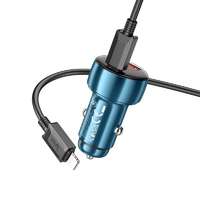 Hoco HOCO autós töltő USB QC 3.0 + Type-C + kábel Type-C Apple Lightning 8-pinPD 48W Leader Z50 fémszürke