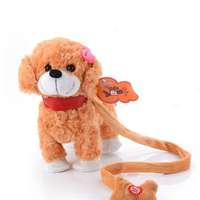 Netshop Sétáló, zenélő barna kutya - pórázzal vezethető kutyus