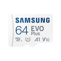 SAMSUNG SAMSUNG Memóriakártya, EVO Plus microSD kártya (2021) 64GB, CLASS 10, UHS-1, U1, V10, A1, + Adapter, R130/W