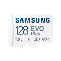 SAMSUNG SAMSUNG Memóriakártya, EVO Plus microSD kártya (2021) 128GB, CLASS 10, UHS-1, U3, V30, A2, + Adapter, R130/W