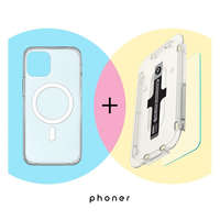 Apple Phoner Mag Pack Apple iPhone 14 Magsafe tok, átlátszó + Master Clear Felhelyező keretes Tempered fólia