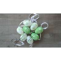 QX Zöld-fehér függő tojás dísz szett, 20db, 3x4cm, műanyag