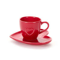 N.S.HGO231509 Piros presszóscsésze+alj, szív forma, porcelán, 6,2x3,7x5,8cm