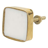 Clayre &amp; Eef Bútorgomb ajtófogantyú szögletes 3,5x3,5cm,fehér kő aranyszínű fémkerettel