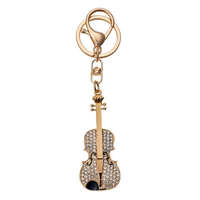 Clayre &amp; Eef Fém kulcstartó hegedűvel, ezüst színű üveggyönggyel