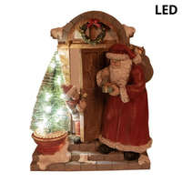 Clayre &amp; Eef Télapó kisfiú házának ajtajában, LED-es karácsonyi dekorfigura, 18x8x22cm