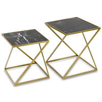 Art-Pol Design fém 2db-os asztal szett, márvány hatású kő asztallap 52,5x45x45/44,5x40x40cm
