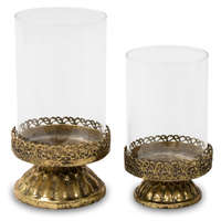 ART-POL Antik design arany kerek fém talpas üvegbúrás gyertyatartó 2db-os szett 16x8x8-13x7x7cm