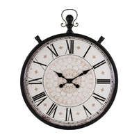ART-POL Zsebóra formájú fekete fém kvarc falióra krémfehér vintage lünettával római számokkal 75x50x6cm