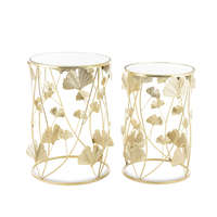 Art-Pol Design arany 2db-os fém asztal szett Ginkgo Biloba levelekkel, tükrös üveg asztallap 55x38x38/50x33x33cm