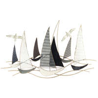 ART-POL Arany-ezüst balatoni vitorlások sirályokkal áttört fém faldekoráció 66x109x4cm