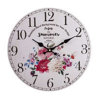 ART-POL Enjoy the Summer romantikus piros színes virágos kerek krémfehér kvarc falióra arab számokkal 34x34x2cm