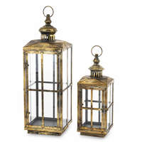 ART-POL Óarany patinás 2db-os üvegezett fém mécsestartó lámpás szett 64x20x20 / 45x15x15cm