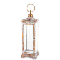 ART-POL Vintage koptatott barna-krém üvegezett fém mécsestartó lantern lámpás akasztóval 79x23x23cm