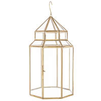 ART-POL Viktoriánus üvegezett szögletes mécsestartó lámpás aranysárga fém keretezéssel 34x20x20cm