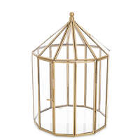 ART-POL Viktoriánus üvegezett sokszög mécsestartó lámpás aranysárga fém keretezéssel 29x20x20cm