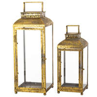 ART-POL Óarany patinás 2db-os üvegezett fém mécsestartó lámpás szett 56x20x20 / 41,5x17x16cm