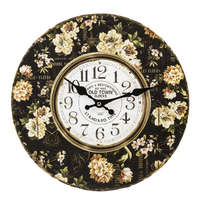 ART-POL Paris Old Town Clock sötét alapon sárga rózsás keretes kerek kvarc falióra arab számokkal 34x34cm