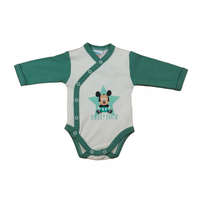 AB ABR Hosszú ujjú elől patentos pamut body - Zöld-Fehér - Mickey egér (62)