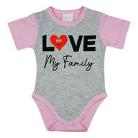 Asti "Love my family" feliratos rövid ujjú baba body rózsa