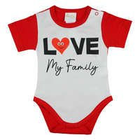 Asti "Love my family" feliratos rövid ujjú baba body piros