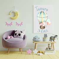 SA Egyedi névre szóló fali vászonkép - Nyuszis hőlégballon