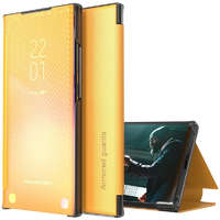  Huawei Honor 30, Oldalra nyíló tok, stand, hívás mutatóval, kevlár minta, Wooze Smart View Cover Carbon, sárga