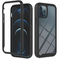  Motorola Edge 30 Pro / Edge Plus (2022), Szilikon hátlap és műanyag előlapi tok, elő- és hátlapi üveggel, közepsen ütésálló, Wooze Power Case, fekete