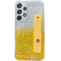  Apple iPhone 12, Szilikon tok, közepesen ütésálló, kézpánttal, színátmenetes, csillogó minta, Wooze Strap Star, mintás/sárga
