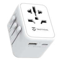  Hálózati töltő adapter + átalakító, USA / EU / AUS / UK, 12W, USB aljzat, USB Type-C aljzat, Tactical PTP Travel, fehér