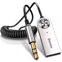  Bluetooth audió adapter kábel, v5.0, 3.5 mm jack csatlakozó, USB csatlakozó, mikrofon, Kihangosított hívás támogatás, spirál kábellel, Baseus BA01, fekete