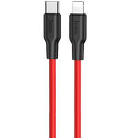  USB Type-C töltő- és adatkábel, Lightning, 100 cm, 3000 mA, gyorstöltés, PD, Hoco X21 Plus, fekete/piros