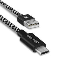  USB töltő- és adatkábel, microUSB, 100 cm, 2100 mA, cipőfűző minta, gyorstöltés, Dux Ducis K-ONE, fekete/fehér