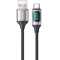  USB töltő- és adatkábel, USB Type-C, 120 cm, 6000 mA, LED kijelzővel, gyorstöltés, PD, cipőfűző minta, Usams U78, US-SJ544, fekete/ezüst
