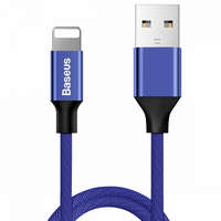  USB töltő- és adatkábel, Lightning, 120 cm, 2000 mA, törésgátlóval, gyorstöltés, cipőfűző minta, Baseus Yiven, CALYW-13, kék