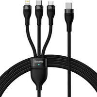  USB Type-C töltőkábel 3in1, USB Type-C, Lightning, microUSB, 150 cm, 100W, törésgátlóval, gyorstöltés, PD, QC, cipőfűző minta, Baseus Flash Series 2, CASS030201, fekete