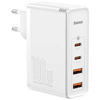  Hálózati töltő adapter, 100W, 2 x USB aljzat, 2 x USB Type-C aljzat, gyorstöltés, PD, GaN2, Baseus GaN2 Pro, fehér