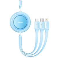  USB töltő- és adatkábel 3in1, USB Type-C, Lightning, microUSB, 110 cm, 3500 mA, gyorstöltés, lapos, feltekerhető, Baseus Bright Mirror 2, CAMJ010017, világoskék