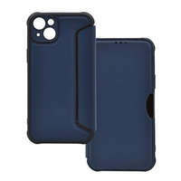  Apple iPhone 14 Plus, Oldalra nyíló tok, légpárnás sarok, bőrhatású, karbon minta, Razor Book, kék