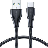  USB töltő- és adatkábel, USB Type-C, 120 cm, 3000 mA, törésgátlóval, gyorstöltés, cipőfűző minta, Joyroom Surpass, S-UC027A11, fekete