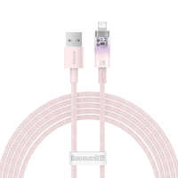 USB töltő- és adatkábel, Lightning, 200 cm, 2400 mA, gyorstöltés, cipőfűző minta, Baseus Explorer, CATS010104, rózsaszín