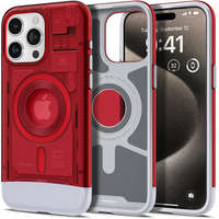  Apple iPhone 15 Pro Max, Műanyag hátlap védőtok, szilikon belső, Magsafe töltővel kompatibilis, Spigen Classic C1 Mag, piros
